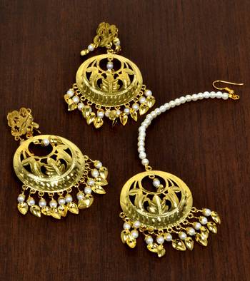 Gold pearl peepal patti danglers-drops 1