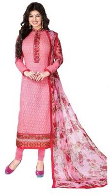 Pink Embroidered Georgette Unstitched Salwar With Dupatta 1