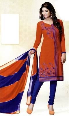 Red Printed Cotton Unstitched Salwar With Dupatta 1