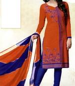 Red Printed Cotton Unstitched Salwar With Dupatta
