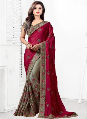Maroon embroidered georgette saree with blouse 1