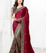 Maroon embroidered georgette saree with blouse