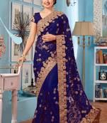IndianEFashion Blue Georgette Net Embroidery  Designer Saree