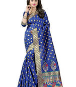 Navy blue woven paithani art silk saree with blouse