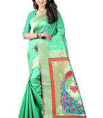 Sea green woven paithani art silk saree with blouse