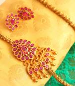 Gorgeous Matte Finish Ruby Mugappu Chain With Earrings