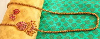 Gorgeous Matte Finish Ruby Mugappu Chain With Earrings 2