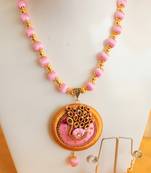 Unique Handmade Silk Thread Pink Peacock Necklace Set