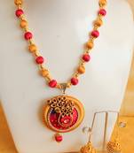 Unique Handmade Silk Thread Red Golden Peacock Necklace Set