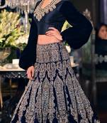 Neavy Blue Badla Zari Work Silky Velvet Bridal Lahenda With Dupatta