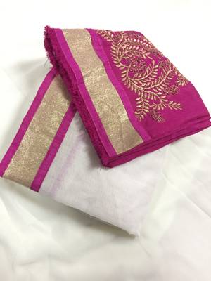 White Plain   chanderi_silk saree with blouse 2