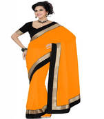 Orange plain georgette saree with blouse