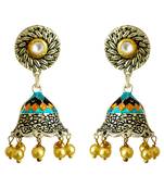 Meenakari Antique Pearl Silver Plated Tokri Jhumki Earring