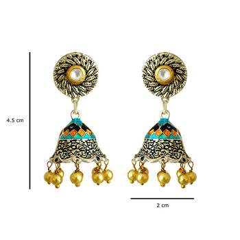 Meenakari Antique Pearl Silver Plated Tokri Jhumki Earring 2