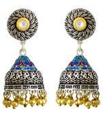 Meenakari Antique Pearl Silver Plated Tokri Jhumki Earring