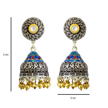 Meenakari Antique Pearl Silver Plated Tokri Jhumki Earring 2