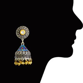 Meenakari Antique Pearl Silver Plated Tokri Jhumki Earring 3