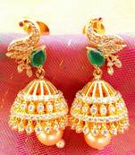 Royal Green AD Gold-plated Peacock Jhumkas