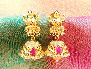 Lovely Pink & White Temple Jhumkas 1