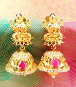 Lovely Pink & White Temple Jhumkas