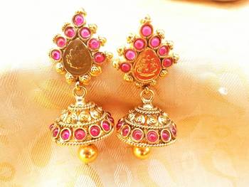 Lovely Pink Kemp Temple Jhumkas 1