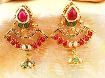 Gorgeous Multi-Color Kemp Designer Temple Jhumkas 1