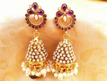 Pretty Purple Jhumkas with Polki 1