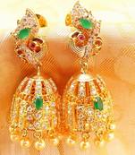 Gorgeous Green Peacock Jhumkas with Emerald Stone