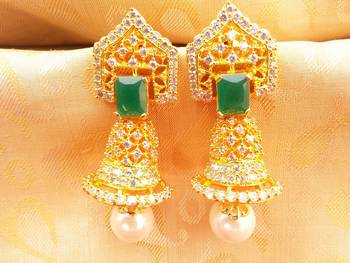 Gorgeous Designer Jhumkas with Emerald Stone 1
