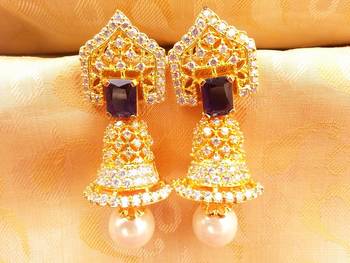 Beautiful Designer Jhumkas with Blue Stone 1