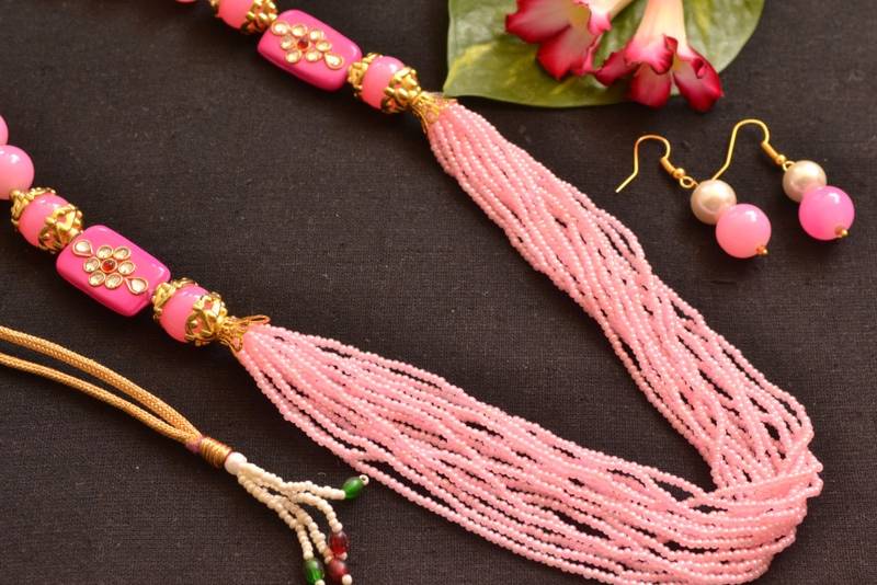 Pink Kundan Work Necklace