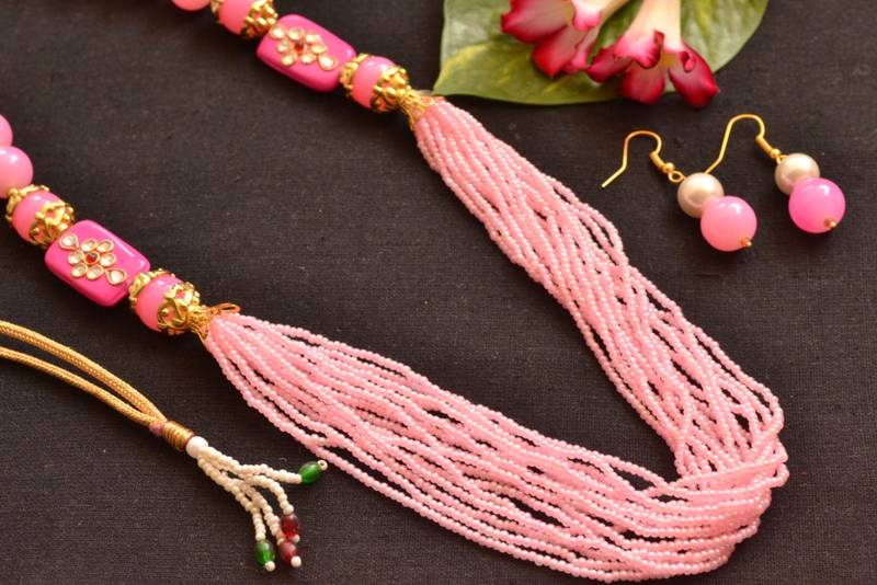 Pink Kundan Work Necklace