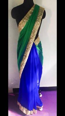 Green Blue Saree - Get Style At Home - 257193