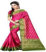 Rani pink printed nylon saree with blouse