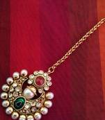 Maroon green pearl polki mang tikka Indian ethnic copper hair jewelry ADIVA AB50
