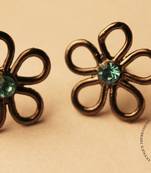 Turquoise Crystal Flower Shape Crystal Shell Earrings Brushed Silver attached Pink Colored Gemstone