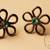 Turquoise Crystal Flower Shape Crystal Shell Earrings Brushed Silver attached Pink Colored Gemstone