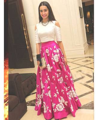 Pink embroidered banglory silk unstitched lehenga 2