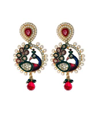 Multicolor Pearl Peacock Polki Ethnic Designer earrings 1
