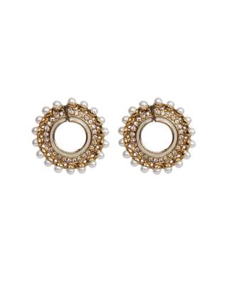 Gold Pearl Chand Bali Stone Studded earrings 1