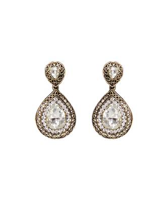 Dull Gold Oxidised Diamante Stone Designer earrings 1
