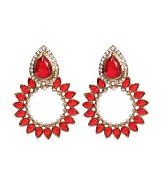 Red Gold Polki Pearl Stones Chand earrings 1