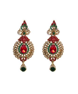 White Pearl Red Green Stone Studded earrings 1