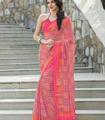 Pink printed georgette saree with blouse
