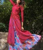 Maroon faux georgette art silk stitched kurti