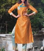 Mustard faux georgette art silk stitched kurti