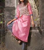 pink faux georgette art silk stitched kurti