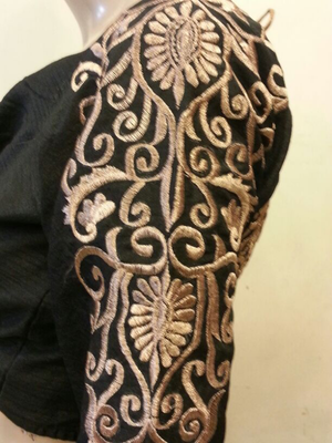 Black dupion silk long sleeves blouse 1