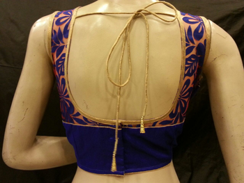 Blue dupion silk and emboss net blouse 1