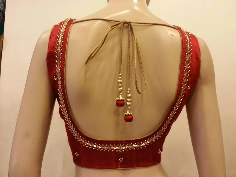 Maroon rawsilk handwork blouse.